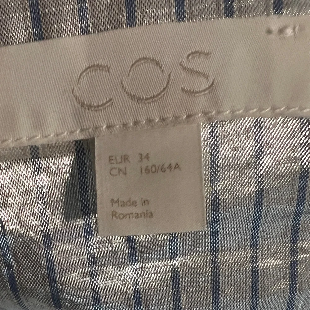 COS $175 Metallic Silver Striped Asymmetrical Wrap‎ Midi Skirt Romania Holiday - Picture 9 of 9